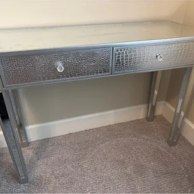 Silver Mirrored Console Table - 2 Drawers, Glam, Alligator Accent, Entryway, Desk, Vanity