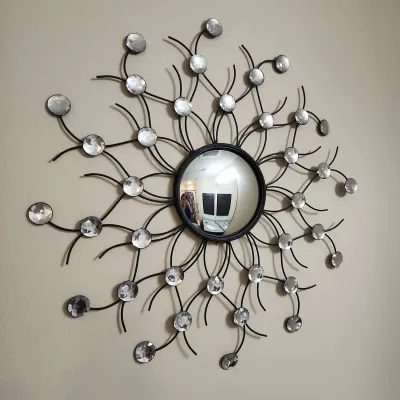Black Wall Clock & Sunburst Mirror - Black & Silver Infinity Wall Clock, Sparkly Sunburst Mirror