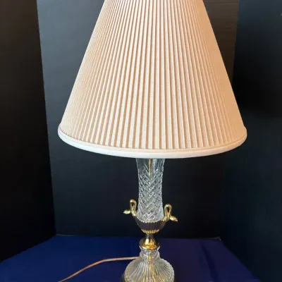 Vintage Hollywood Regency Crystal Swan Table Lamp