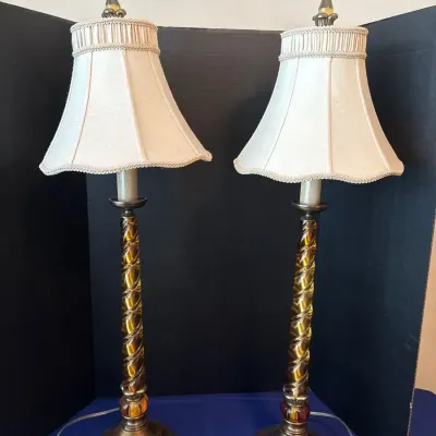 2 Twist Column Amber Lamps - 37” Tall