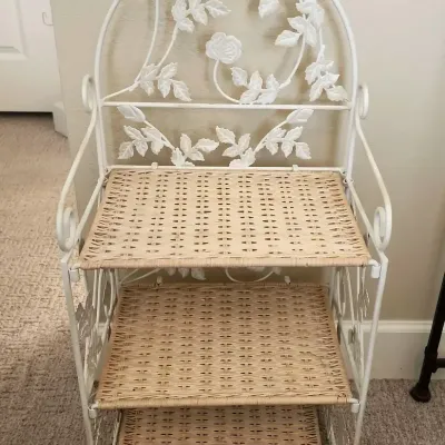 3-Shelf Folding Storage - White Metal Frame, Hard Plastic Shelves, Floral Frame Design, 30" H