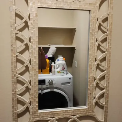 Beige Capiz Shell Wall Mirror - 36" Tall X 24" Wide X 1" Deep, Detailed Rectangle Frame