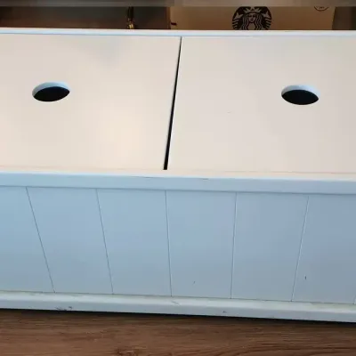 Gray Painted Storage Bench - 2 Piece Lid, 36" Long X 18" Deep X 14" Tall, Toy Box