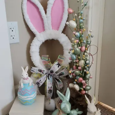 Easter Decor - Bunny Wreath, Ceramic Bunnies, Easter Egg Decor, Mystery Box