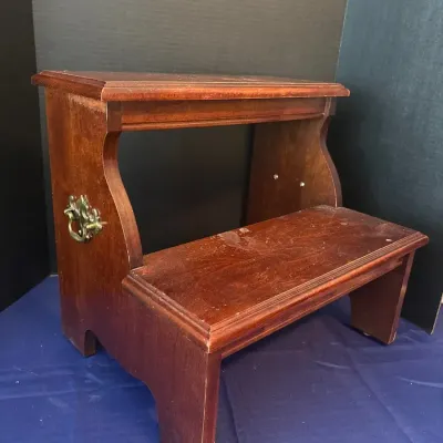 Vintage Wood Bed Step Stool - Brass Pull Rings