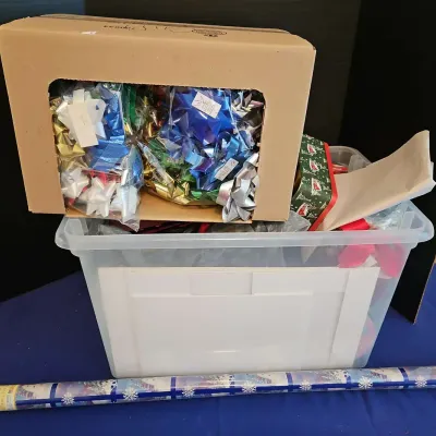 Holday  Christmas Gift Wrapping Mystery Lot - Paper, Bows, Ribbons, Gift Bags, Tins, Gift  Boxes