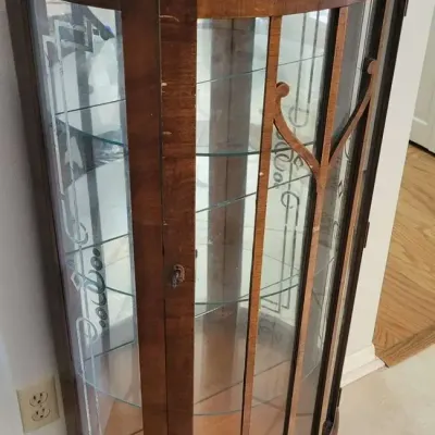 Vintage Demilune Curio Cabinet – Bowed Glass Front, Glass Shelves