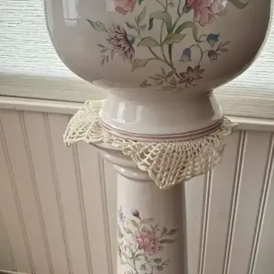 Floral Porcelain Jardiniere & Pedestal Stand – Large Decorative Planter