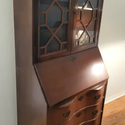 Vintage Chippendale-Style Secretary Desk with Bookcase Top – Claw Feet