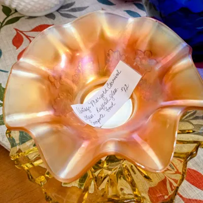 Vintage Marigold Carnival Ruffled Glass Bowl