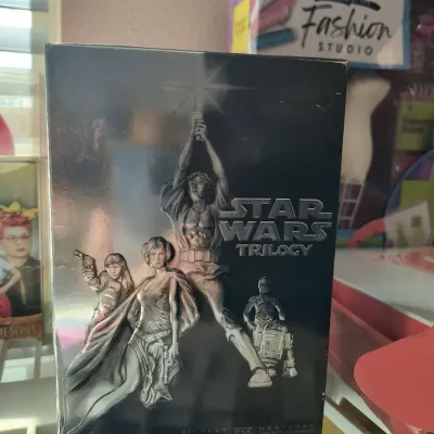 Star Wars Trilogy VHS box set featuring a metallic embossed cover with classic character illustrations, THX digitally mastered.
