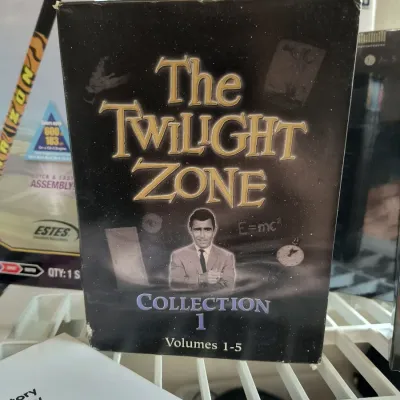 The Twilight Zone Collection 1 VHS box set, featuring volumes 1-5 with Rod Serling on the cover.