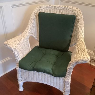 Sale Photo Thumbnail #145: $95 White Wicker chair 36"H 32"W 26"depth