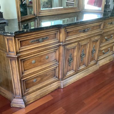 Sale Photo Thumbnail #86: $225 "Unique" dresser 32"H 78"W 20"depth, 7 drawers & 2 drawers behind the doors-mirror 47"H 54"W