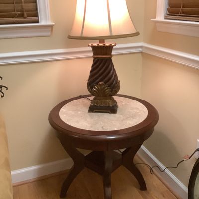 Sale Photo Thumbnail #38: $80 each round end tables (2) 25"H 26"diameter 