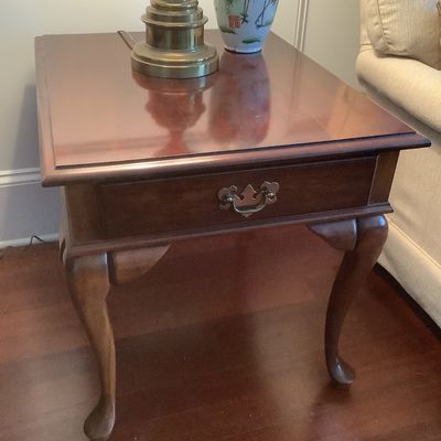 Sale Photo Thumbnail #103: $160 both or $89 each 2 dovetail end tables 23"H 27"W 22"depth