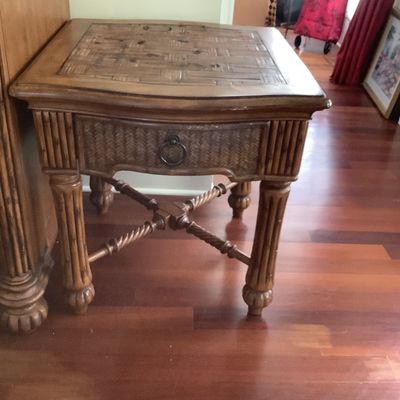 Sale Photo Thumbnail #129: $50 Broyhill end table with drawer (top needs attention) 25"H 27"W 24"depth