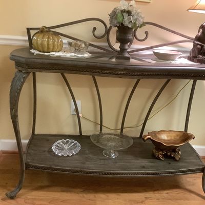 Sale Photo Thumbnail #35: $135 glass top 2 tier entry table 44"H 54"W 20"depth