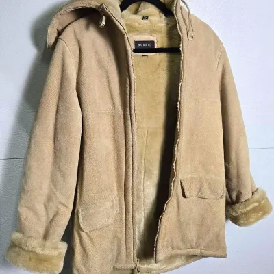 GUESS Genuine Leather Faux Fur Lined Hooded Jacket (Size S) - Y2K