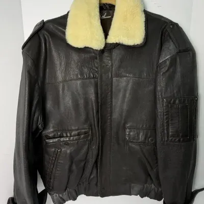 Vintage Peletería El Sol Leather Bomber Jacket - Size 50