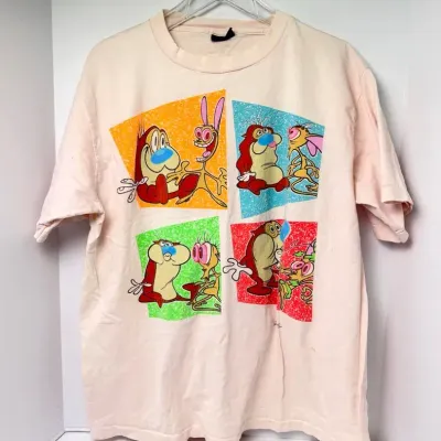 Vintage 1991 The Ren & Stimpy Show Graphic T-Shirt By Changes: Size XL 