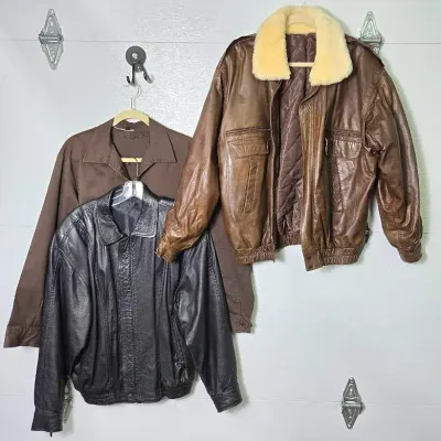 Vintage Mechanic/Work Jacket & 2 Leather Bomber Jackets (Size XL) 