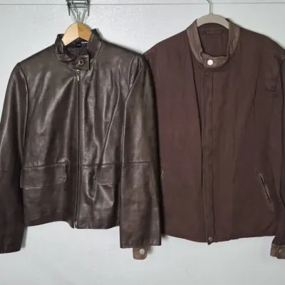 Zegna & Ellen Tracy Leather/Leather-Trim Racer Jackets: Size 4, M Women’s 