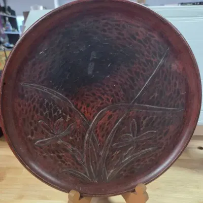 Japanese Kamakura-Bori Hand-Carved Wooden Tray