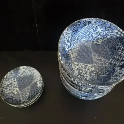 Vintage Japanese Blue and White Porcelain Plates & Bowls
