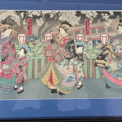 Lithograph "Cherry Blossom Season in Old Tokyo"