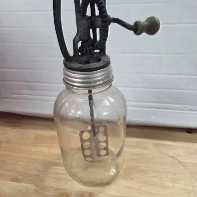 Vintage Glass Jar Butter Churn with a Hand-Crank 