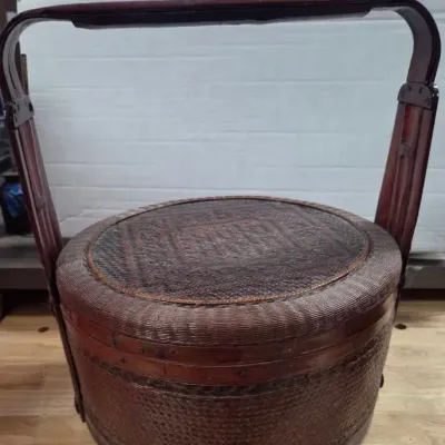 Round Woven Bamboo Chinese Wedding Basket 