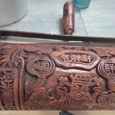 Antique Hand-Carved Wooden Printing Roller