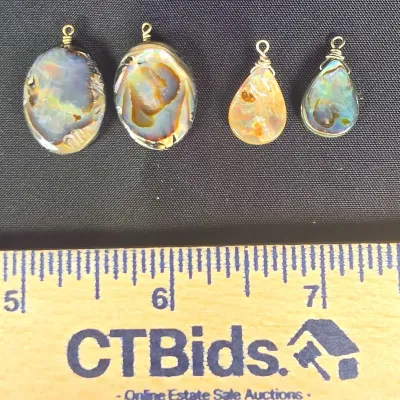 Wire-Wrapped Iridescent Abalone Shell Pendants Ovals and Tear Drops 