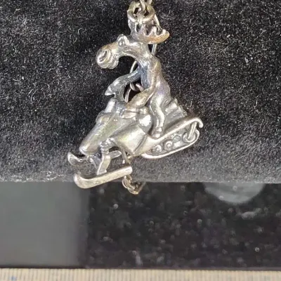 Sterling Silver Bracelet with Sterling Silver Moose on Snowmobile 3D Charm