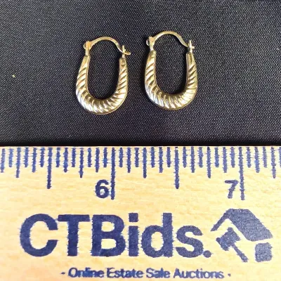 Vintage 10K Yellow Gold Oval Shrimp Hoop Latch Earrings 0.43g