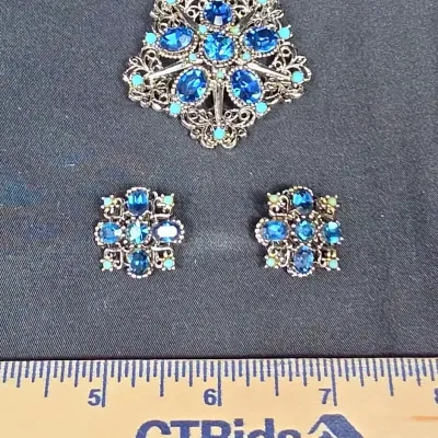 Mid-century Demi-Parure Vtg Costume Jewelry Set with Brooch and Clip On Earrings