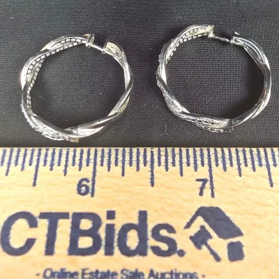 Sterling Silver Earrings with CZs OTC International Limit 1"1/8 Wide 8.8 Grams