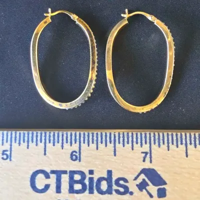 Vintage 925 Silver Gold-toned Wave Hoop Earrings With Clear Gem Accents Weigh 2.82g 
