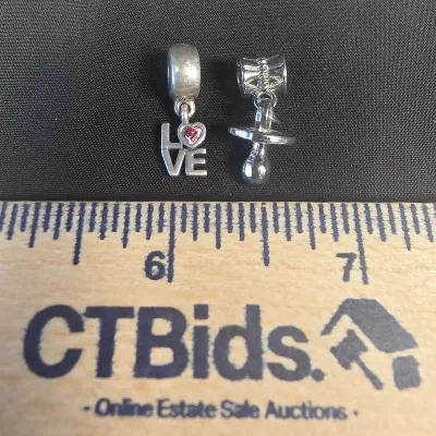 Pandora HTF LOVE Dangle Sterling .925 Charm and Silver Tone Pacifier Binky Dangle Charm