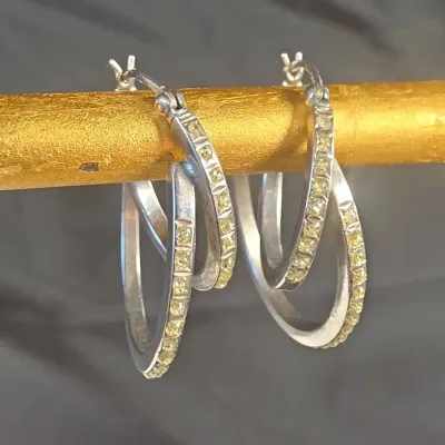 Sterling Silver Intersecting Hoop Earrings with CZ stones