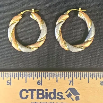 Italian Sterling Silver Tri Color Twist Hoop Earrings 