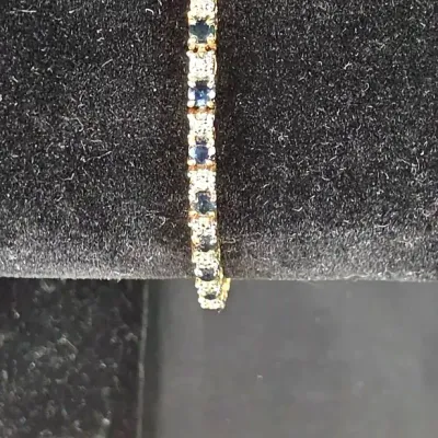 14k Marked Sapphire and CZ tennis Bracelet