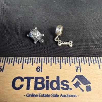 925 Silver Pandora Turtle Charm 3.39g And Pandora "I Love My Dog" Bone Dangle Charm 2.72g