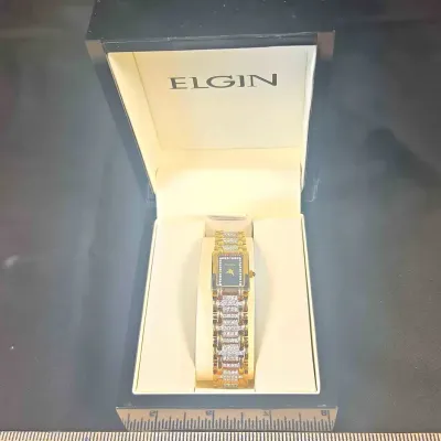 Elgin Womens Rectangular Black Dial with Crystal Markers Model EGO61 