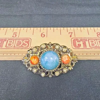 Vintage Solar System Brooch with Inlaid Multi-colored Stones 