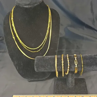 Faux Gold Plated or Gold Toned Necklaces & Bracelets. No Marking Assumed Not Precious