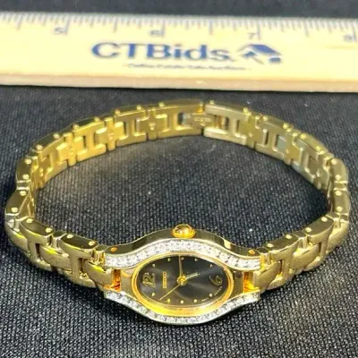 Seiko Ladies Gold Tone w/ Crystal Accent Dress Quartz Watch 1N01-0PE0