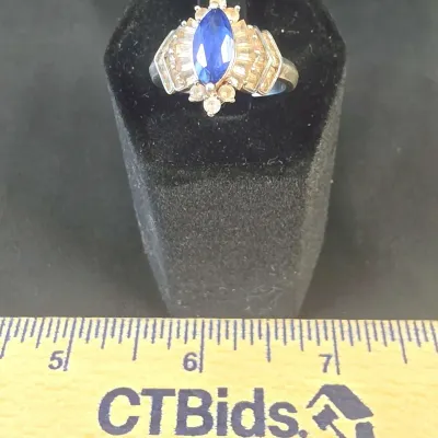 .925 Ring with Sapphire Style Stone and Spinel or Topaz Accent Stones Size 7