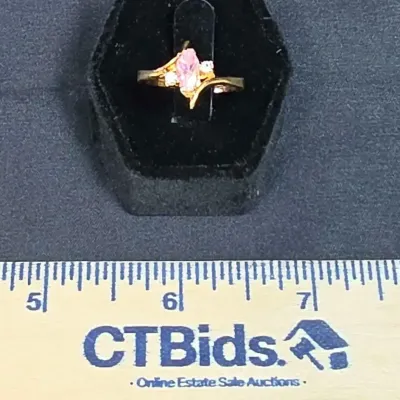 14K Gold Ring With Pink Marquise-cut Gemstone And Clear Accent Gemstones Size 5 1/2 Weighs 2.41g